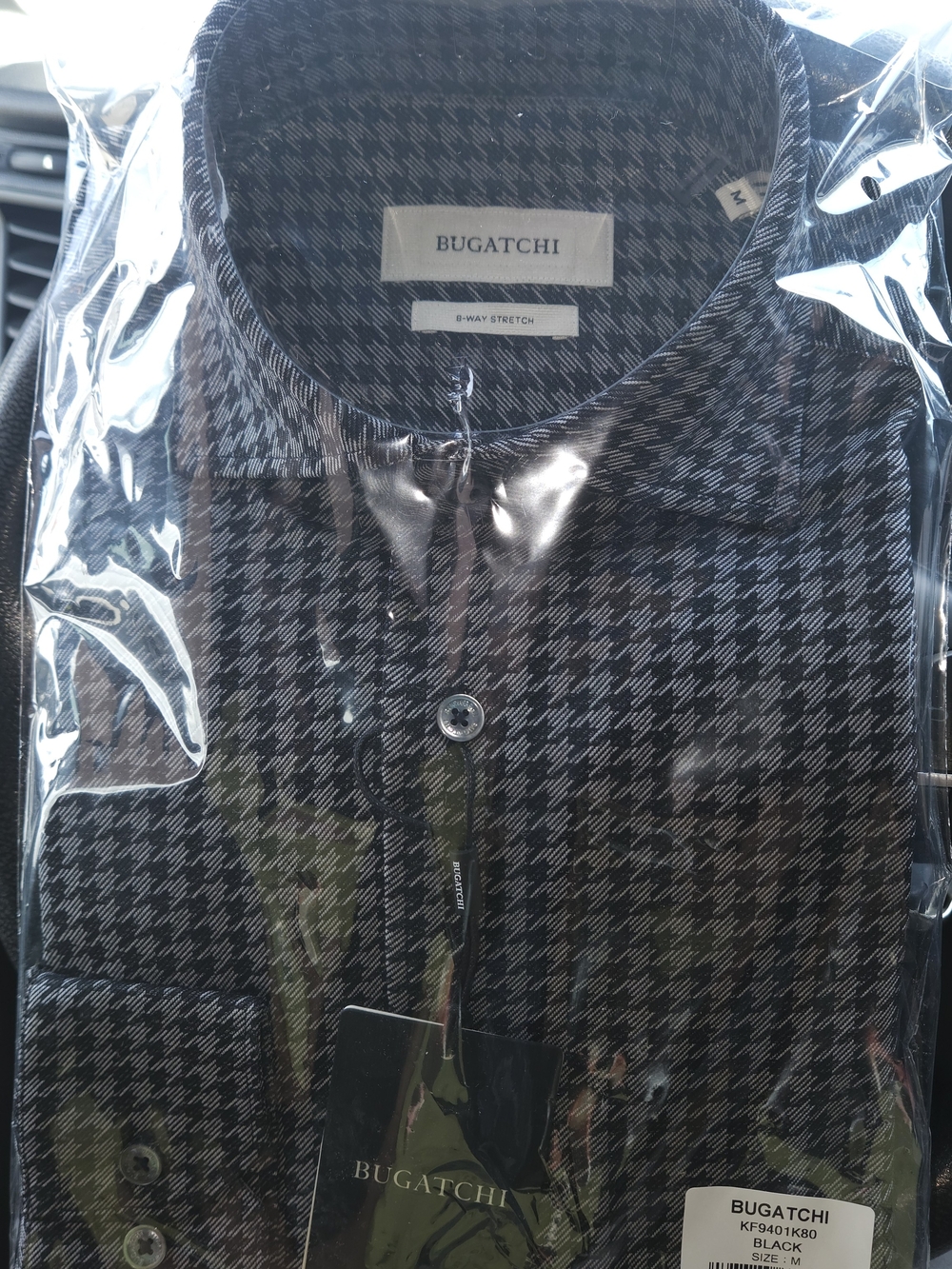 Bugatchi Men's Black & White Houndstooth Dress Shirt